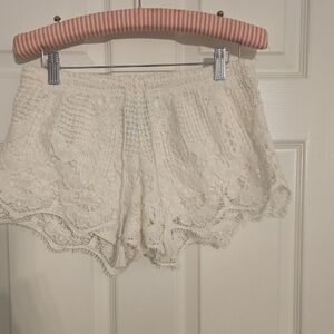 Express Cream Crochet High-Waist Lace Shorts